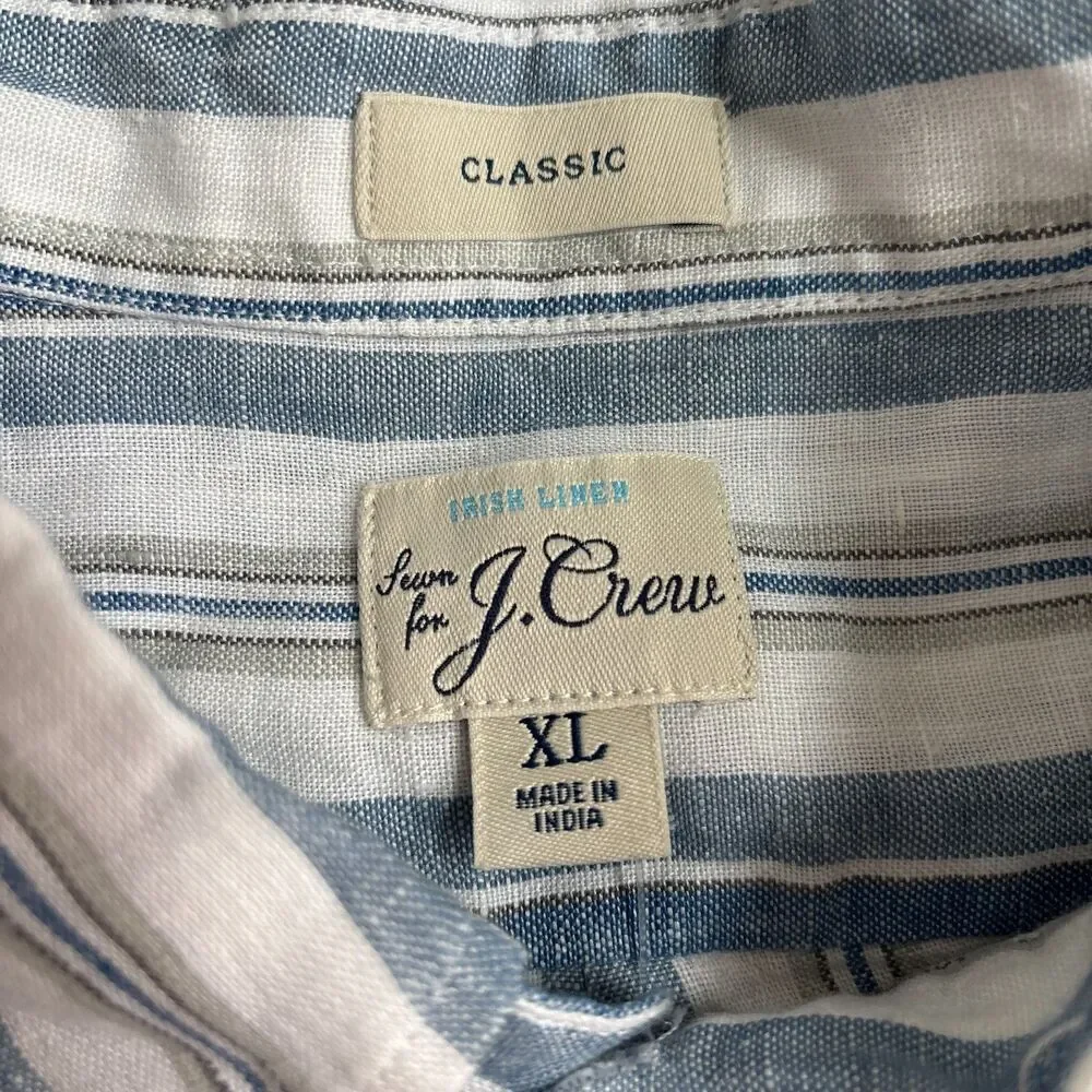 J. Crew Irish Linen Button Down Shirt Mens XL Striped Short Sleeve Preppy Resort